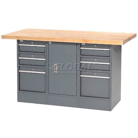 Global Industrial Workbench w/ Maple Square Edge Top & 6 Drawers, 60inW x 30inD, Gray 239155